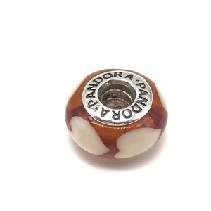 Pandora Amber Beige Hearts Murano Glass Bead Charm